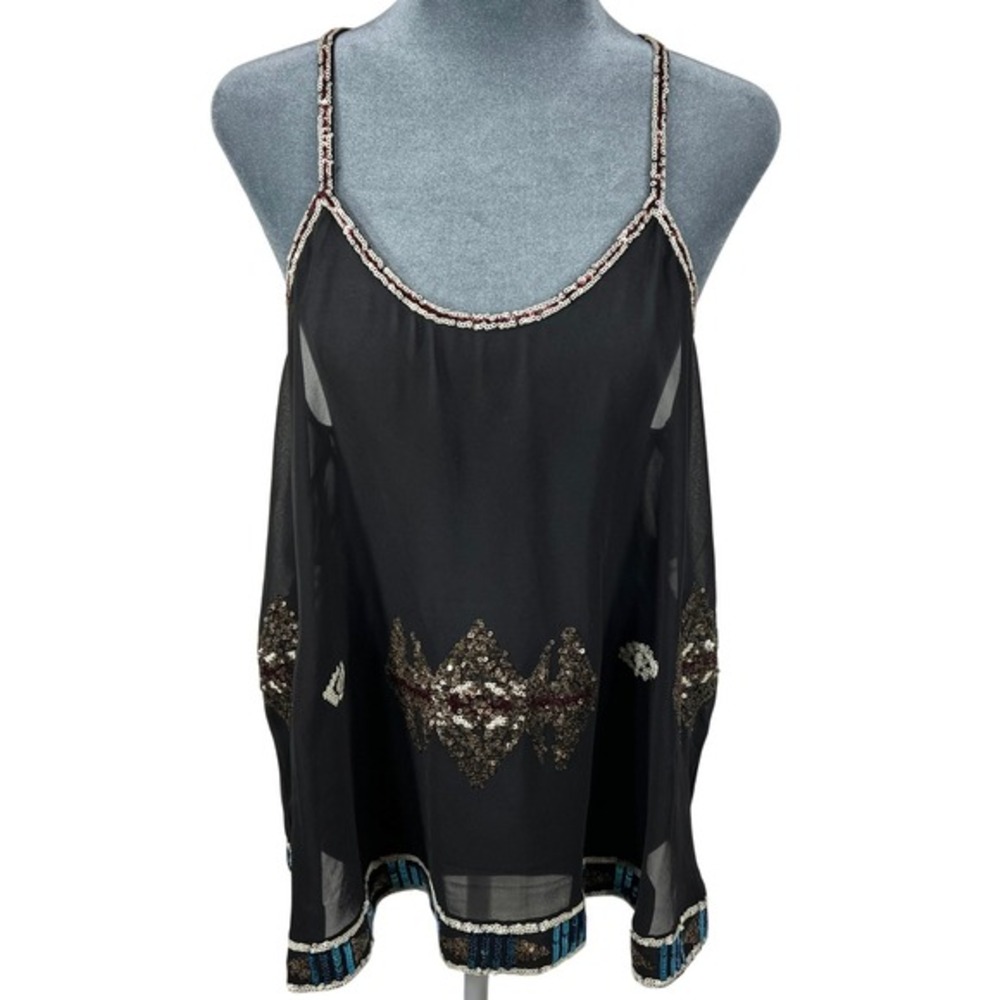 BB Dakota Sequin Cami Small Black Gold Sheer Indie Sleaze Y2K Disco Baddie Retro
